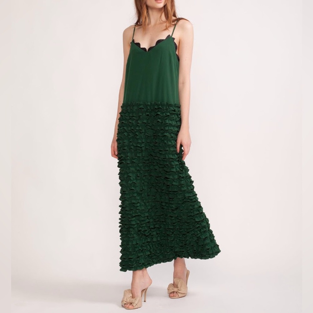 Cynthia Rowley Green Maxi Ruffle Dress | S